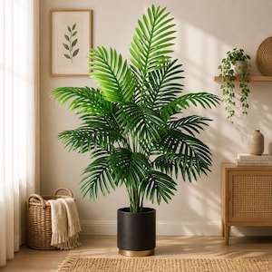 Artificial Areca Palm Tree, Large Faux Tropical Plant, 90cm 120cm Floor Decor
