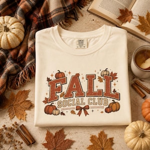 T-shirt Club social d'automne, T-shirt citrouille vintage, T-shirt graphique d'automne, T-shirt d'automne confortable, T-shirt champ de citrouilles