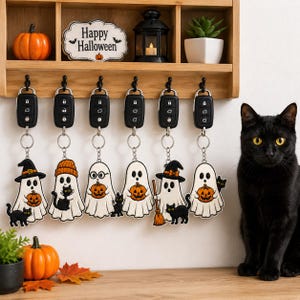 Pacchetto di disegni per ricamo di fantasmi di Halloween, gatto nero e zucca, modelli per ricamo a macchina, spettrali e carini, download immediato.