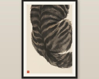 Abstract Wall Art, Sumi-e Kai Ken Tiger Stripe Print, Warm Sepia Ink Wash Brindle Pattern, Modern Japanese Dog Art, Digital Download