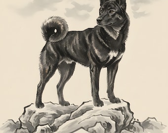 Japanese Wall Art Set of 3, Kai Ken & Mt Fuji Sumi-e Dog Prints, Gallery Wall Set, Tiger Dog Ink Painting, Digital Download