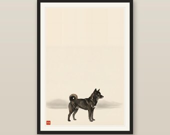 Scandinavian Wall Art, Minimalist Sumi-e Kai Ken Print, Japanese Tiger Dog Ink Wash, Nordic Japandi Dog Art, Digital Download