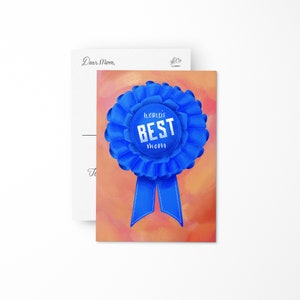 World’s Best Mom Blue Ribbon Keepsake Sticker Postcard