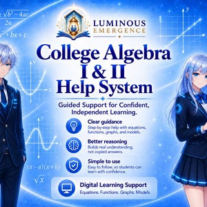 College Algebra I and II Help System | AI-Guided Math Tutor for Equations Functions Graphs Homework and College Study Help