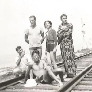 1930s Met at Camp, Oregon Coast, Handsome Men, Named New Friends, Beacon Blanket, Original Found Photo, Vernacular Photograph OOAK