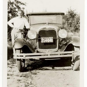 1929 Herbert on a rural road, Standing next to his Ford Model A, Vintage photo, Original, Amateur Vernacular photograph