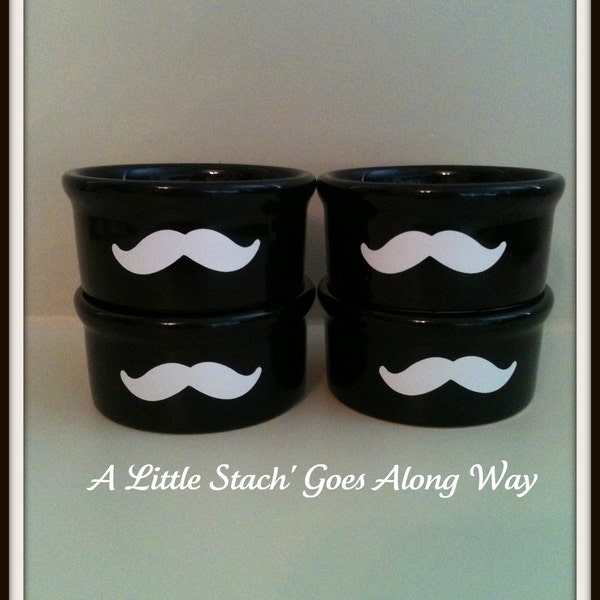 MUSTACHE Dipping Sauce Bowls 4pc Set Funny GIFT For Him For Her Under 15 Humor Recycled Green Black White Vinyl