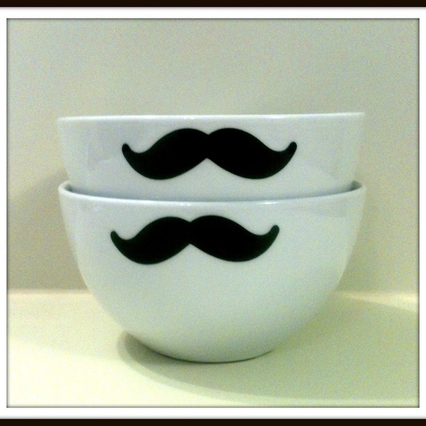 MUSTACHE BOWLS Funny Gift 2pc Set Upcycled Janky to Swanky Swanky Staches For Him For Her White Black Under 15