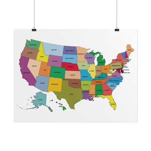 United States Colorful State Map Poster | Rolled Poster