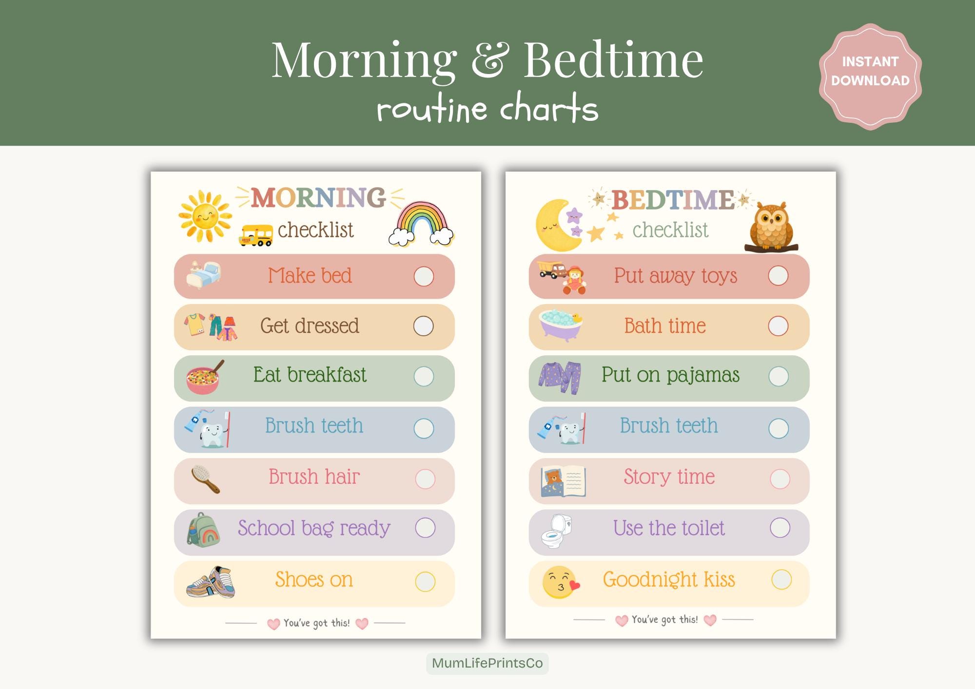 Visual Kids Routine Chart | Morning & Bedtime Checklist (digital ...