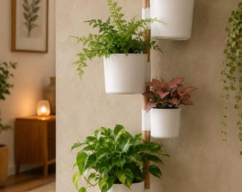Vertikales Wand Pflanzsystem 3D Druck, Maceta Kit mit 4 Pflanztöpfen, Urban Jungle Wanddeko, modernes Pflanzenregal