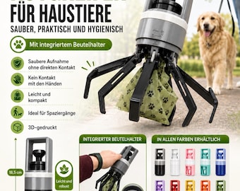 Kotgreifer Hund 3D Druck, tragbarer Hundekot Greifer mit Beutelhalter, Pooper Scooper, Gassi Zubehör, Hund Zubehör