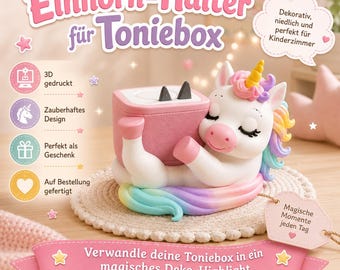 Toniebox 2 Halter Einhorn Schlafend, Toniebox 1 & 2 Ständer mit Ladefunktion, Kinderzimmer Deko, 3D Druck Geschenk