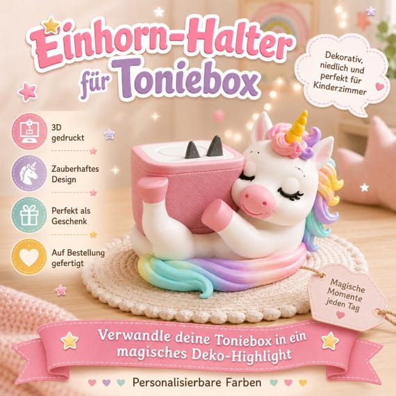 Toniebox 2 Halter Einhorn Schlafend, Toniebox 1 & 2 Ständer mit Ladefunktion, Kinderzimmer Deko, 3D Druck Geschenk