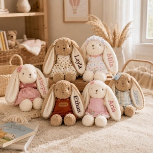 Personalized Bunny Plush, Custom Name Rabbit Doll, Newborn Baby Gift, Easter Bunny Keepsake, Baby Shower Gift, Nursery Decor