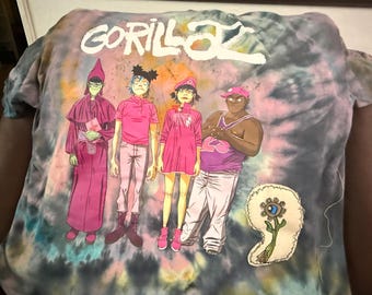 One-of-One Gorillaz Tie-Dye Shirt | Hand-Altered Mixed Media Art Garment | Size 2XL | Where It Lands Original