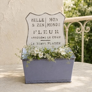 Vintage Metal Planter Box, French Country Flower Pot for Balcony Garden Decor