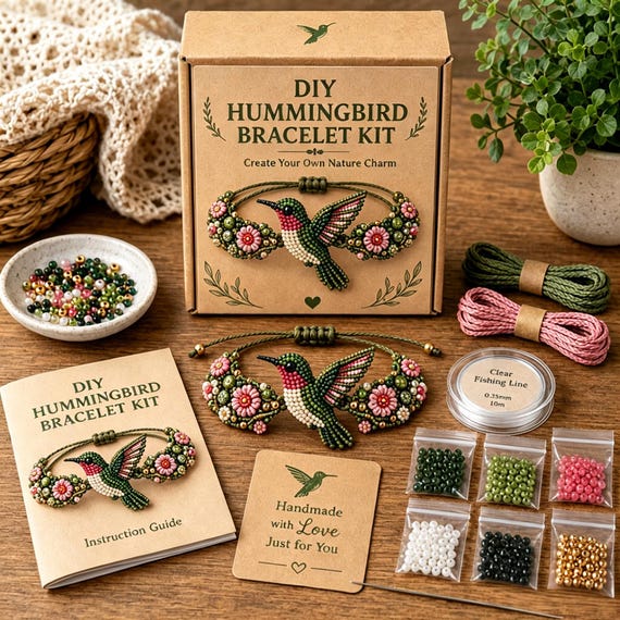 DIY Hummingbird Bracelet Beading Kit: Mother Daughter Craft Gift Set Handmade Nature Jewelry Making Kit for Mom