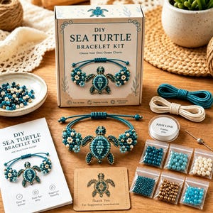 Handgemaakte zeeschildpadarmband DIY-cadeaupakket: knutselset oceaanthema kralen voor dames en knutselliefhebbers