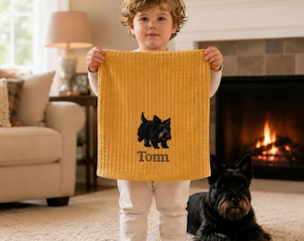 Personalized Pet Embroidered Waffle and Kids Towels, Custom Dog or Cat Portrait Towel, Embroidered Golf Towel, Birthday Gift for Kids