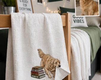 ペットの名前入り刺繍ワッフルタオル、大学寮生活必需品