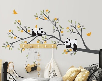 Pandas on branch wall decal - Nursery tree wall decor