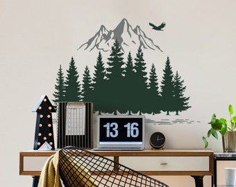 Pine Trees And Mountain Wall Decal For Home Wall Decor