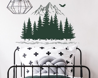 Forest and Mountain Wall Decal: Removable Vinyl Wall Sticker