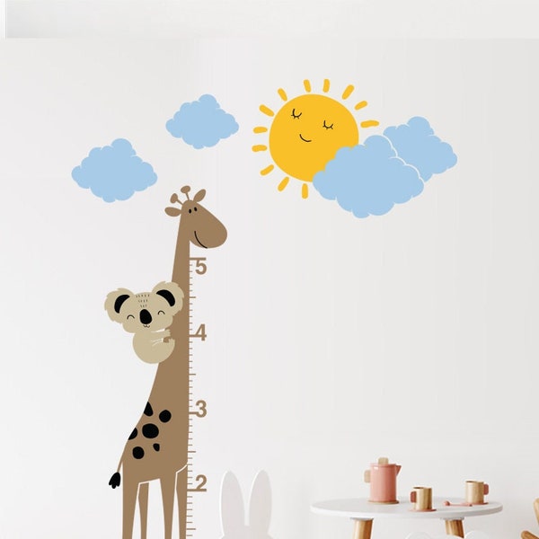 Giraffe Growth Chart with Koala - Wall Decal