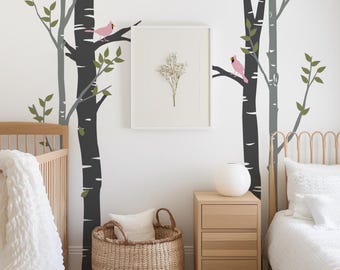 Birch Tree & Cardinal Bird Wall Decal: Bedroom, Living Room Decor
