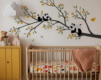 Pandas on Branch Wall Decal: Nursery Kids Room Decor