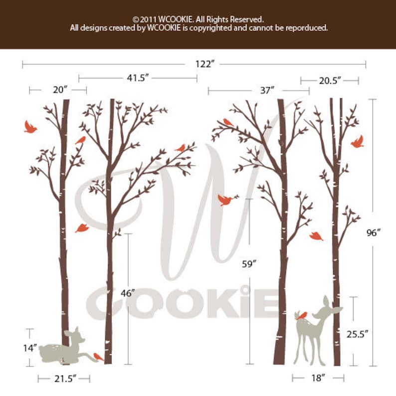 Birch Trees, Birds and Fawns Wall Decal image 3