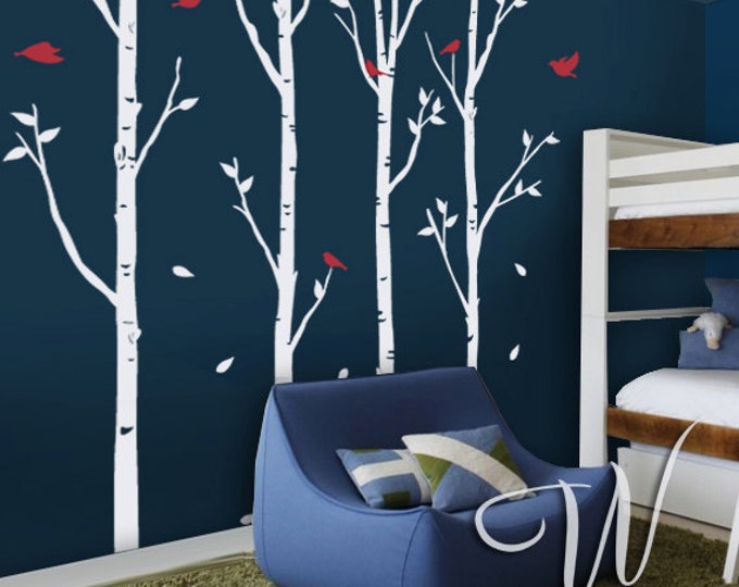 Birch Trees and Birds Nursery Wall Decal Etsy