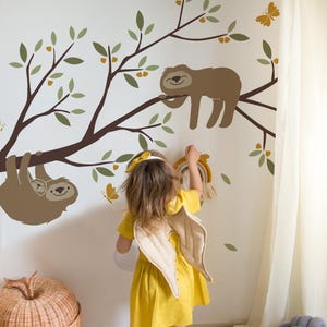 Branch With Sloth, Butterflies Wall Decal, Wall Sticker For Nursery And Kids Room, Wall Sticker Animal, Bedroom Wall Decor Decal