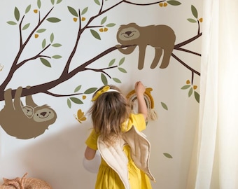 Sloth & Butterfly Wall Decal: Nursery Kids Room Decor