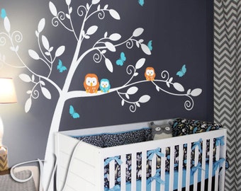 Owls and Butterflies Tree Wall Decal