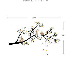 Bunnies Branch with Flowers Nursery Tree Wall Decal Sticker image 2