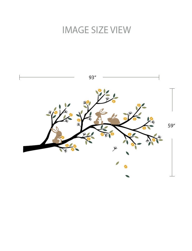 Bunnies Branch with Flowers Nursery Tree Wall Decal Sticker image 2