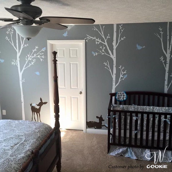 Birch Trees, Birds and Fawns Wall Decal