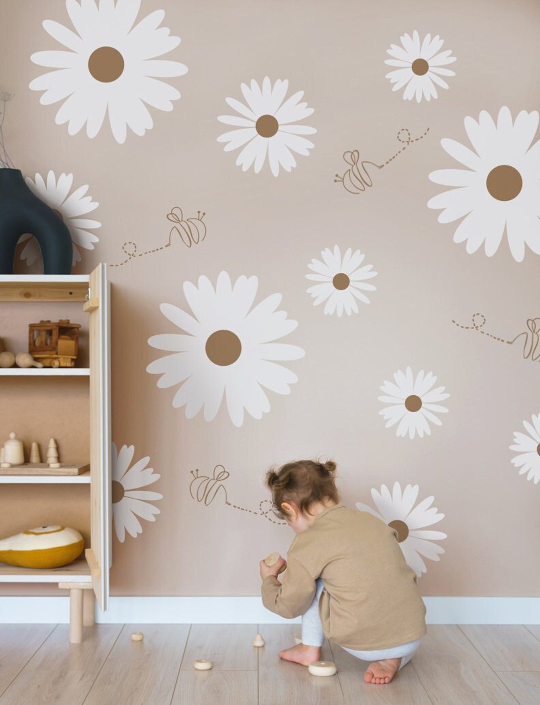 Removable Daisy Wall Decals – Decal Vinyl Floral Stickers for Boho ...