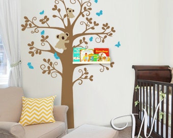 Tree, Koalas and Butterflies  - Nursery Wall Decal