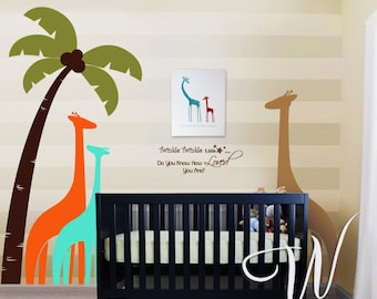 Palm Tree and Giraffes - Nursery, Kids Wall Decal