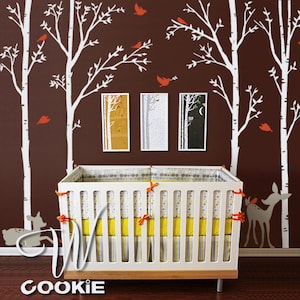 Birch Trees, Birds and Fawns Wall Decal image 2