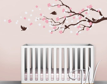 Cherry Blossom Branch with Birds  - Nursery Wall Decal