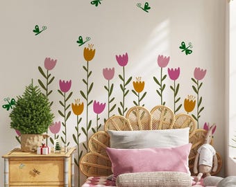 Tulip & Butterfly Wall Decal: Girl's Nursery Decor
