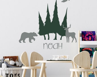 Pine Tree, Animals, Personalized Name Wall Decal