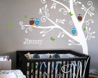 Tree with Owls and Butterflies  - Nursery Wall Decal