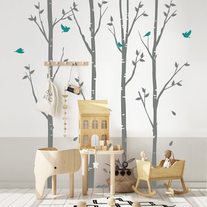 Birch Trees And Birds Wall Decal, Wall Sticker, Nursery And Kids Room Wall Decal Decor, Home And Office Wall Decal