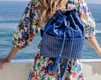 OCEAN ALLEY. Convertible backpack crossbody | woven shoulder bag | leather weekender bag | boho chic bag