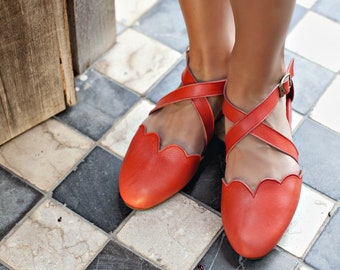 Manglar. Zapatos planos de ballet de cuero / sandalias de boda boho / zapatos descalzos / sandalias planas de cuero